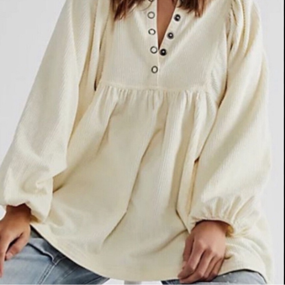BNWOT Free People - We The Free Oversized Cream Buttoned Tunic Top - Picture 2 of 13